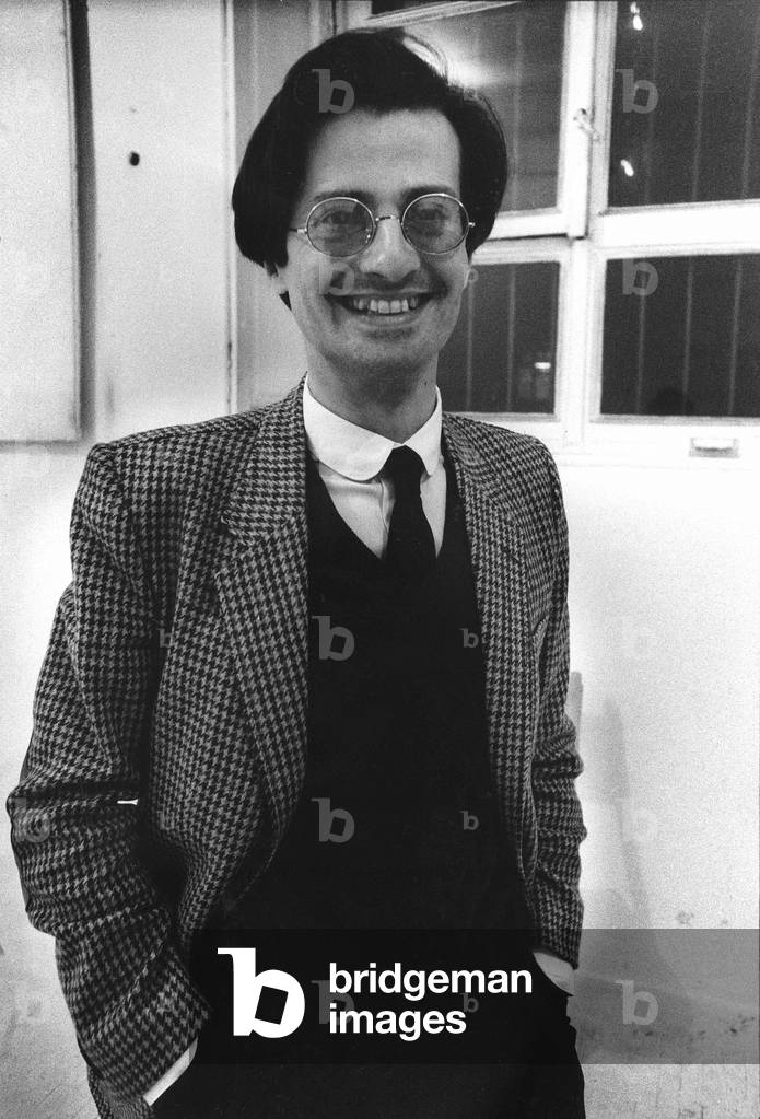 Giulio Paolini, at the Stein Gallery, Milan, Italy, 1984 (b/w photo)
