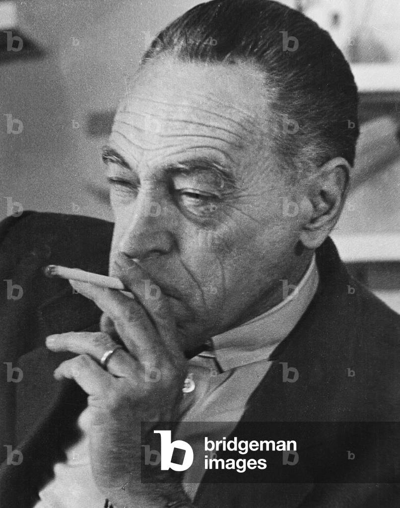 Achille Castiglioni in his studio, Milan, Italy, 1988 (b/w photo)