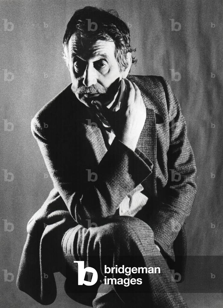 Ettore Sottsass in his studio, Milan, Italy, 1989 (b/w photo)