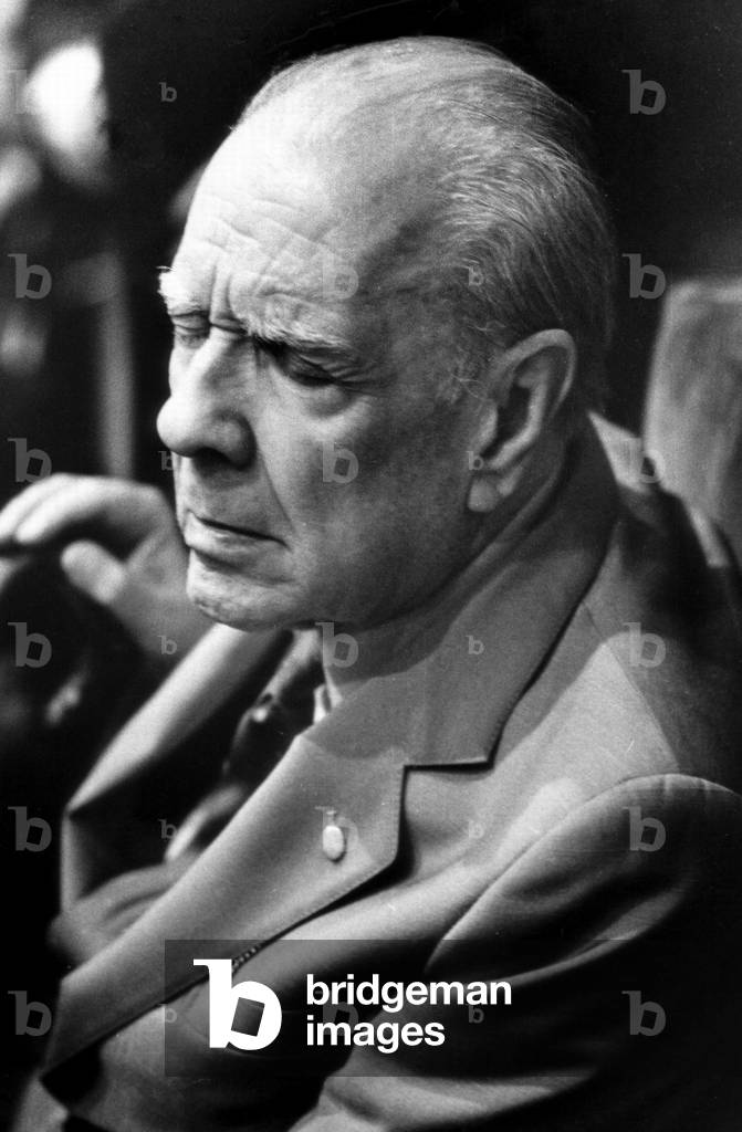 Jorge Luis Borges, Milan, Italy, 1985 (b/w photo)