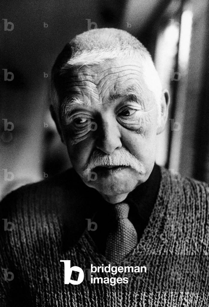 Antonio Calderara in his home, Vacciago, Italy, 1974 (b/w photo)