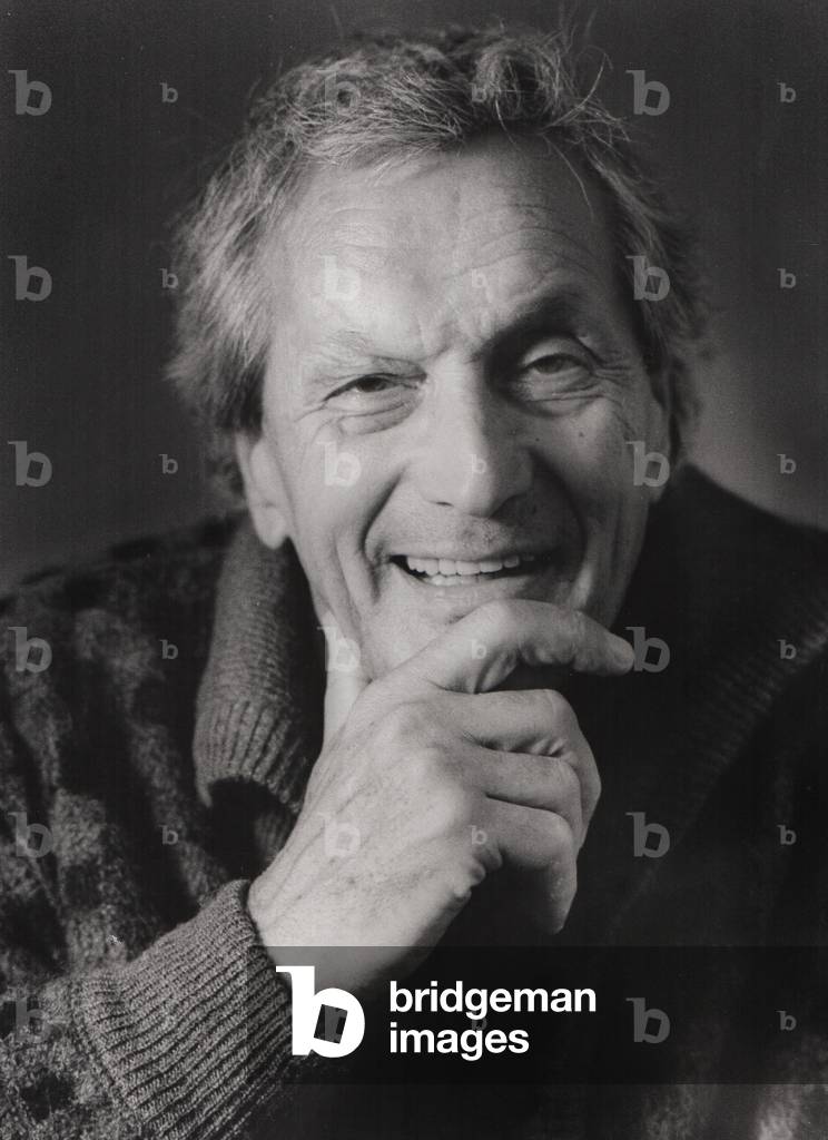 Ottavio Missoni in his studio, Milan, Italy, 1980-89 (b/w photo)