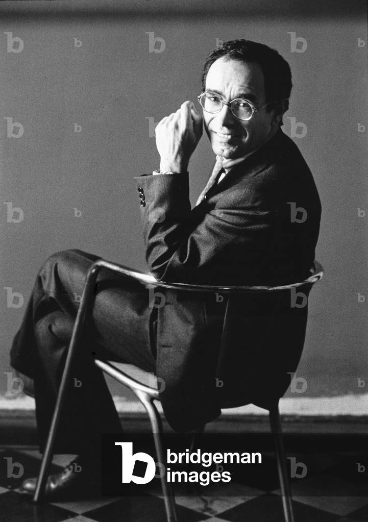 Tullio Pericoli in his studio, Milan, Italy, 1984 (b/w photo)