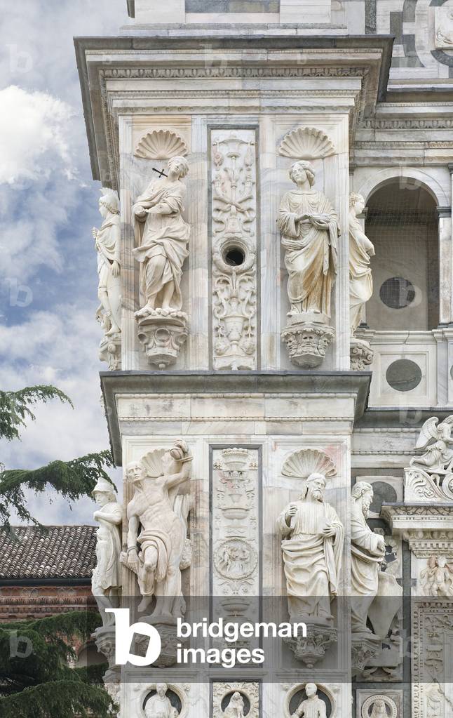 Saint, detail of the exterior of Certosa di Pavia, Province of Pavia, Lombardy, Italy (photo)