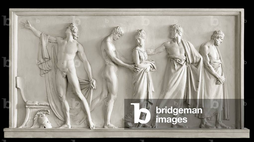 Achille presents Briseis to Agamemnon Plaster relief by Antonio Canova (1757-1822) 1787-1790 Dim 124x258 cm Private collection