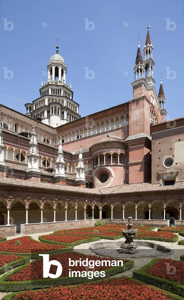 Minor Cloister and right transept of the Church, Certosa Pavia, Pavia's Charterhouse, Lombardy, Italy (photo)