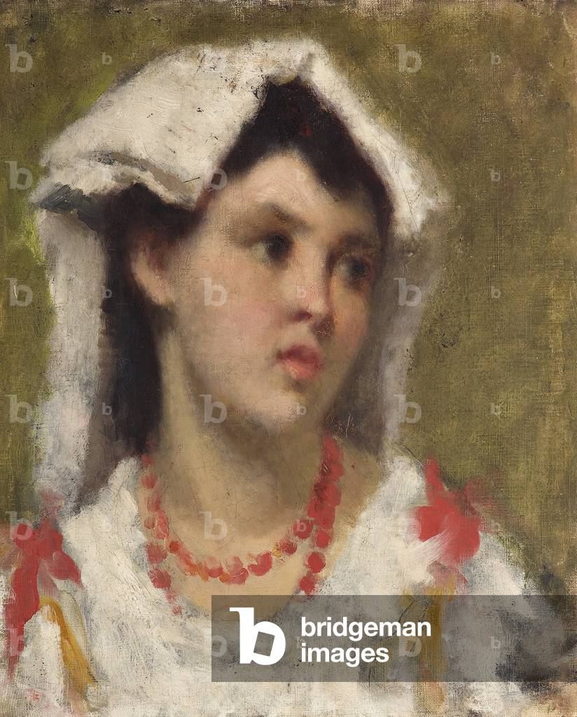 La ciociara Portrait de paysanne de la region de la Ciociaria pres de Rome (Young lady from Ciociaria near Rome) Peinture de Leonardo Bazzaro (1853-1937) Collection privee