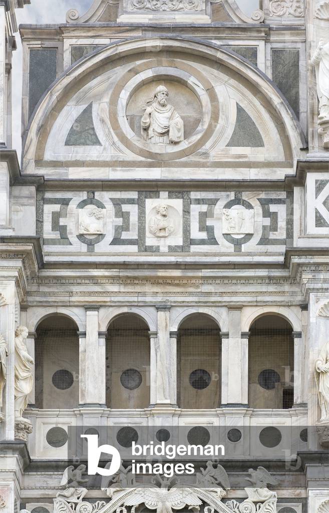 Lunette, detail of the exterior of Certosa di Pavia, Province of Pavia, Lombardy, Italy (photo)