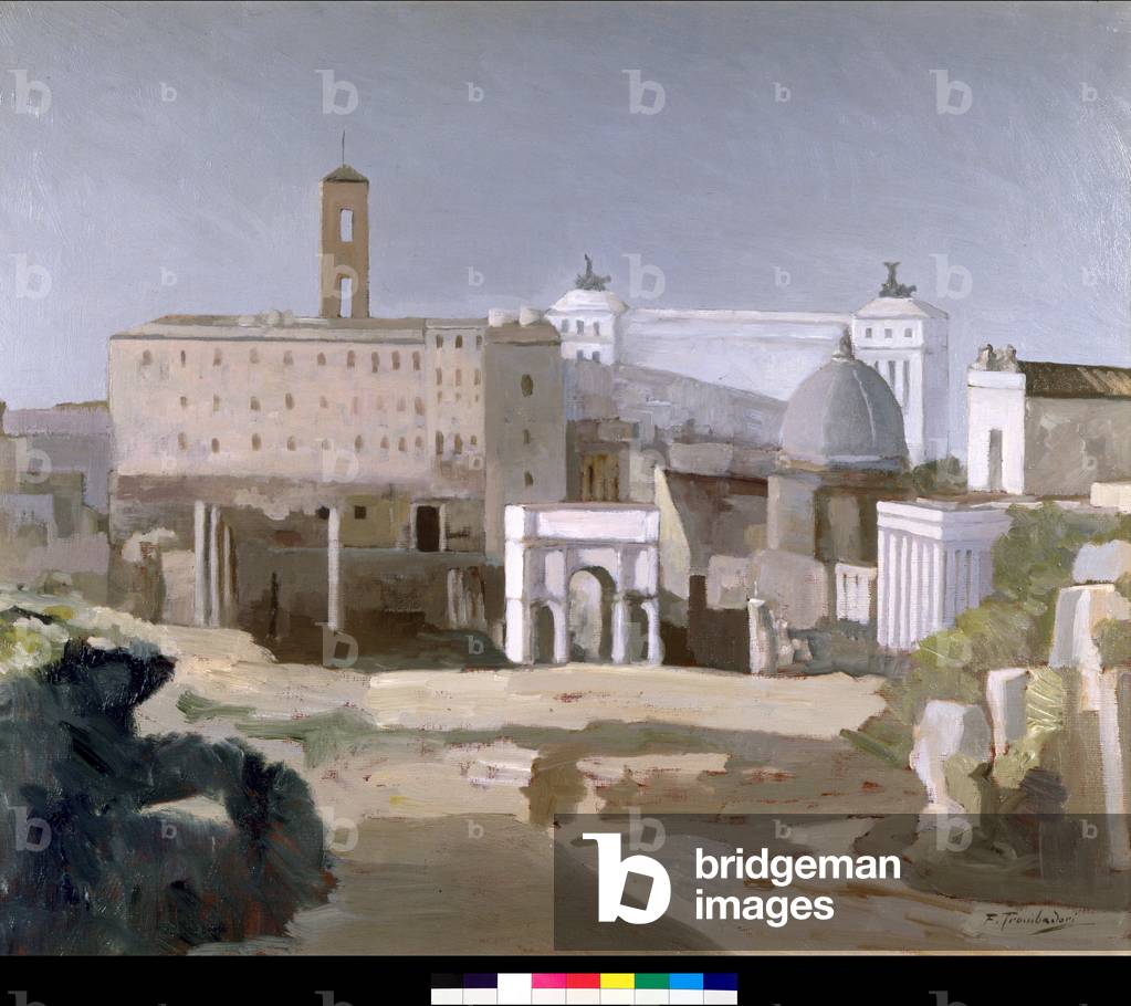 View of the capitol (campidoglio) in Rome from the Forum Painting by Francesco Trombadori (Trombadoni) (1886-1961) 20th century Collection BNL