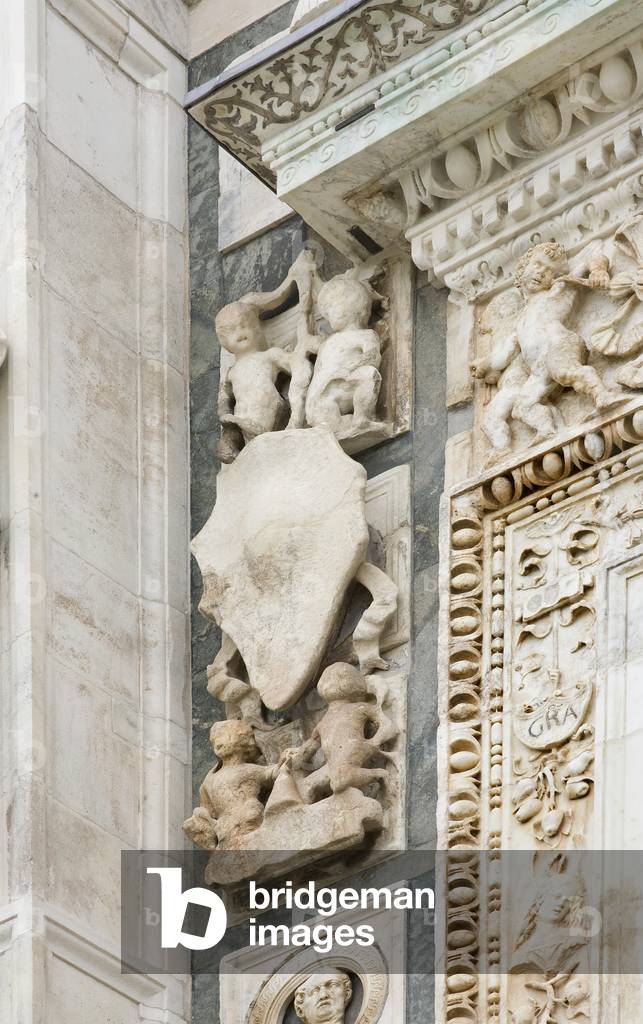 Decorations, detail of the exterior of Certosa di Pavia, Province of Pavia, Lombardy, Italy (photo)