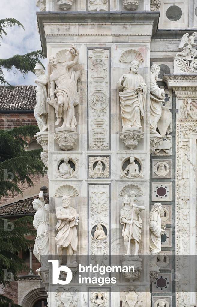 Detail of the exterior of Certosa di Pavia, left side, first Province of Pavia, Lombardy, Italy (photo)