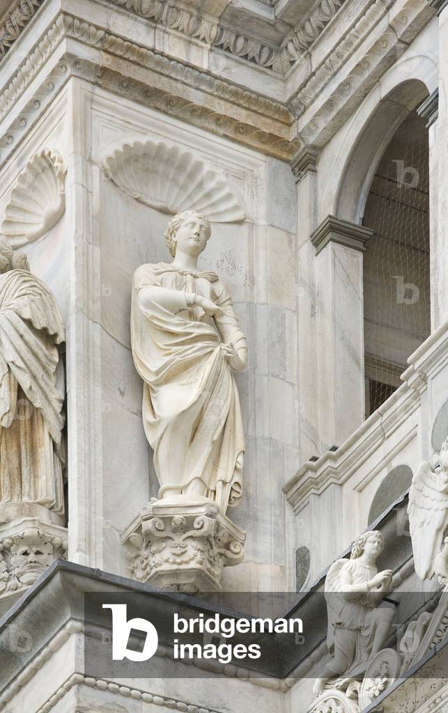 Saint Margareth, detail of the exterior of Certosa di Pavia, Province of Pavia, Lombardy, Italy (photo)