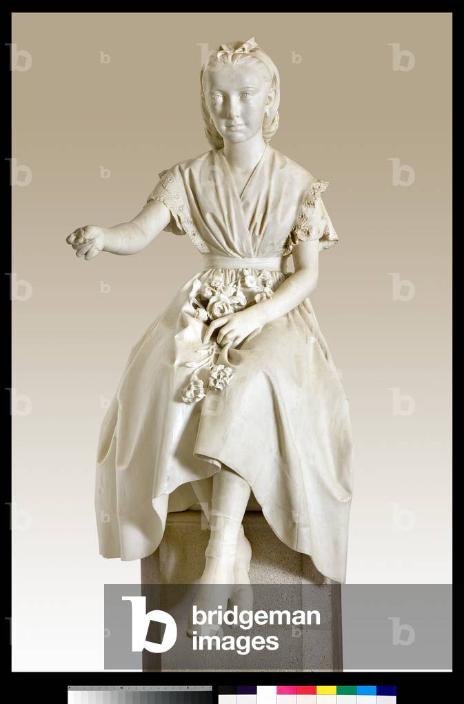 Portrait of Marquise Virginia Busti Porro as a young Girl or Young lady offering a flower, 1871 (white Carrara marble)