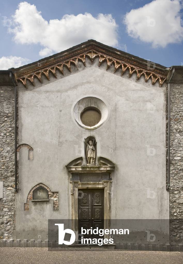 View of the facade of Santa Marta Church, Bellano, Lake of Como, Italy (photo)