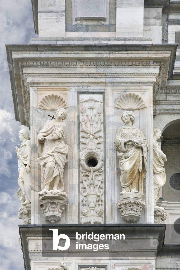 Saint Cecilia and Saint Agatha, detail of the exterior of Certosa di Pavia, Province of Pavia, Lombardy, Italy (photo)