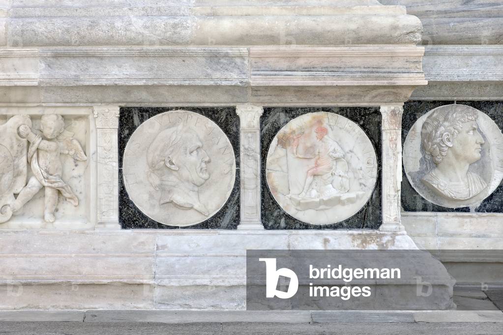 Medallions, detail of the exterior of Certosa di Pavia, Province of Pavia, Lombardy, Italy (photo)