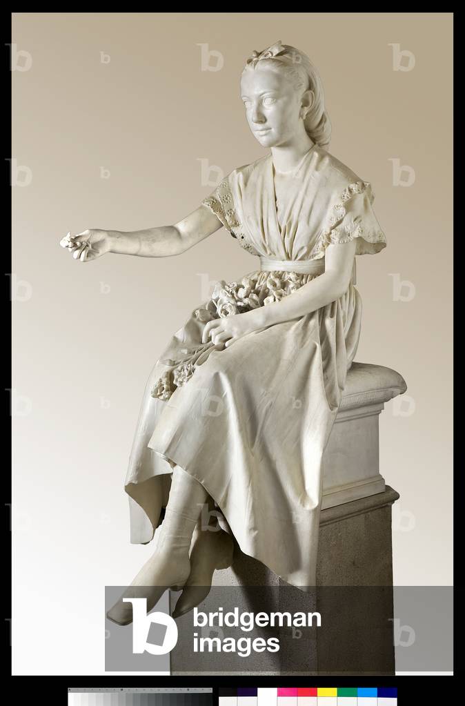 Portrait of Marquise Virginia Busti Porro as a young Girl or Young lady offering a flower, 1871 (white Carrara marble)