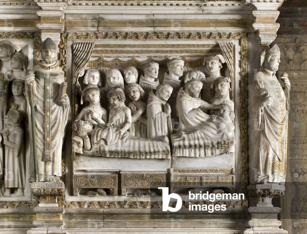 The healing of the invalid and of the epileptic, Tomb of Saint Peter, c.1336 (marble)