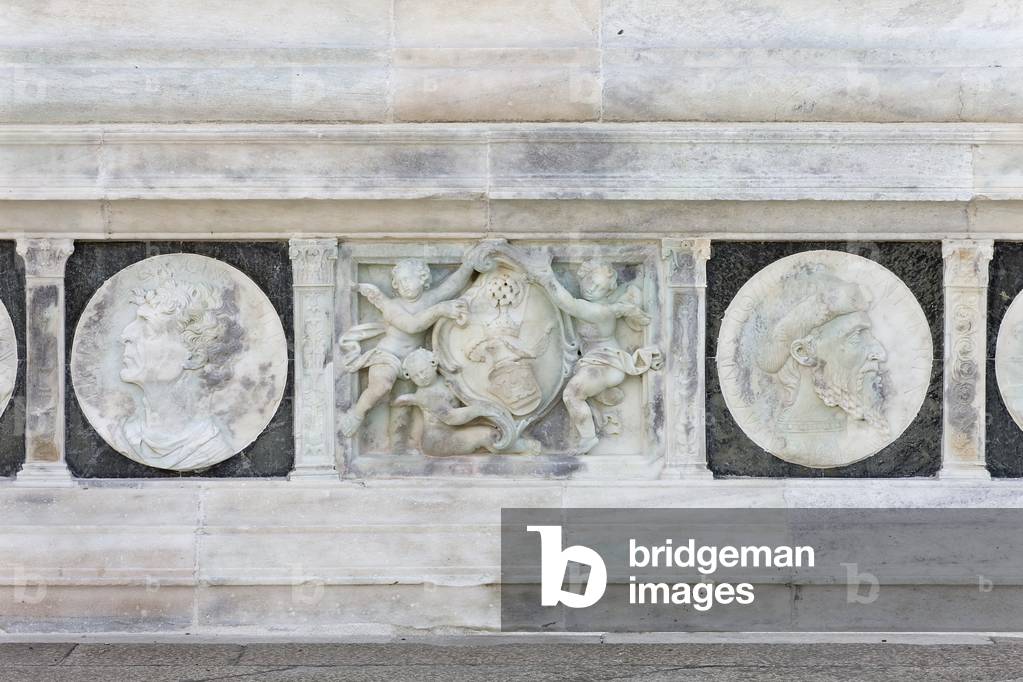 Medallions, detail of the exterior of Certosa di Pavia, Province of Pavia, Lombardy, Italy (photo)