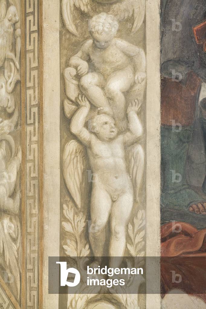 Putti, decorations around the windows (fresco)