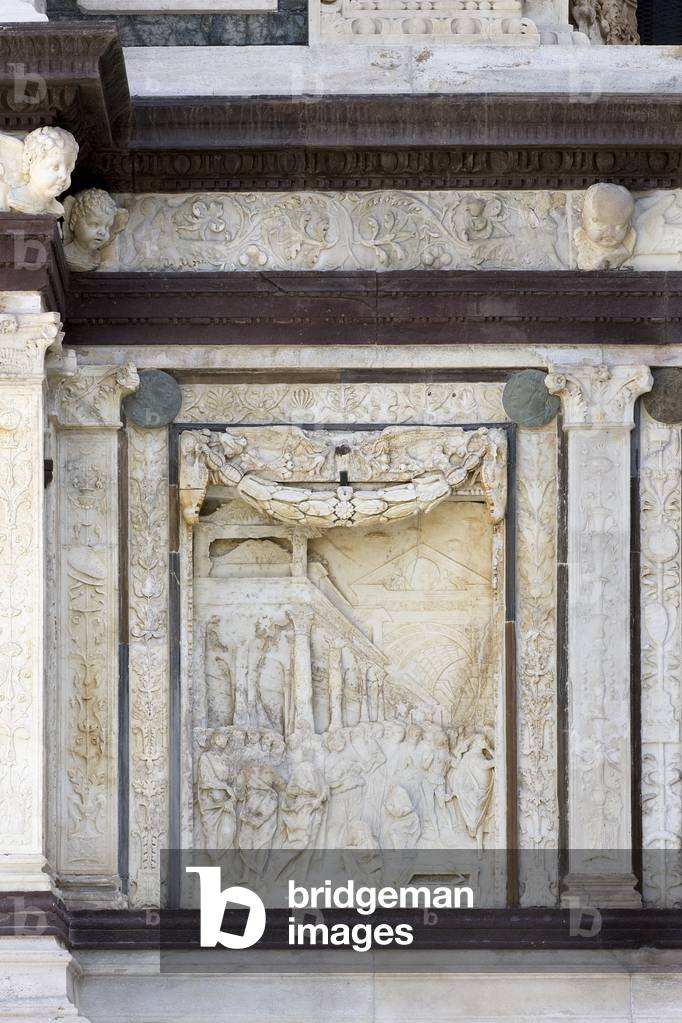 The Raising of Lazarus, Detail of the exterior of Certosa di Pavia, Province of Pavia, Lombardy, Italy (photo)