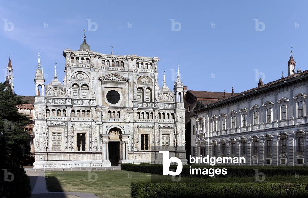 View of the facade of Certosa di Pavia, Province of Pavia, Lombardy, Italy (photo)
