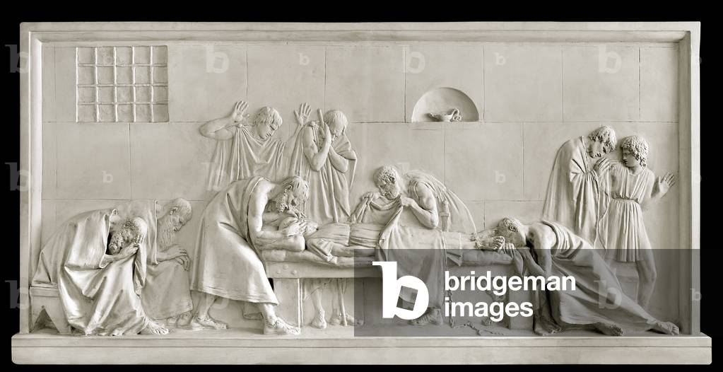 Crito of Alopece, fourth from left, closes the eyes of his deceased friend Socrates) Plaster relief by Antonio Canova (1757-1822) 1790-1792 Dim 124x258 cm Private collection