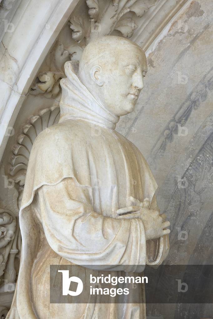 Lunette depicting Madonna and Carthusian monk, detail of the exterior of Certosa di Pavia, Province of Pavia, Lombardy, Italy (photo)