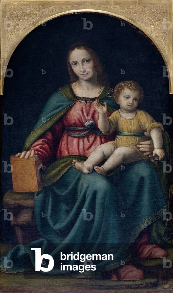 Altarpiece of the Virgin and Child: “” Mary and the Child Jesus”” Painting by Bernardino de Scapis dit Bernardino Luini (1481-1532) 1516-1517 Chiesa di Sant'Andrea, Maggianico, Italy.