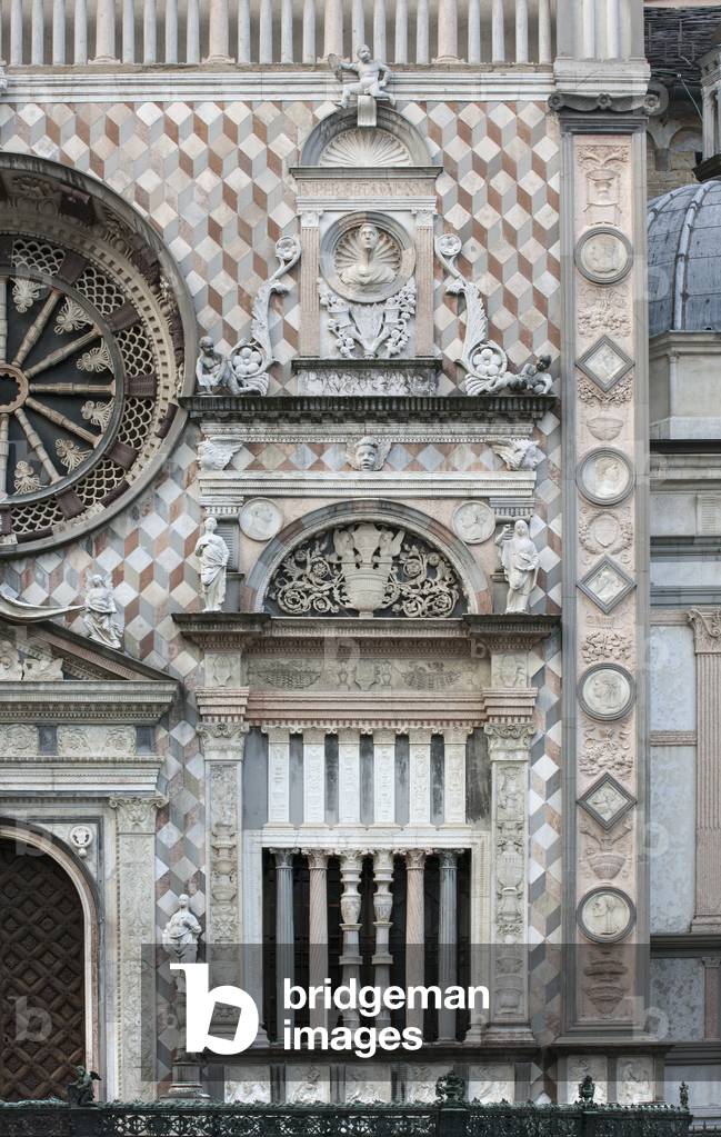 View of the facade of Cappella Colleoni, Bergamo, Italy (photo)