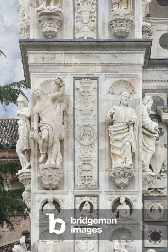 Saint Bartolomew and Saint James, detail of the exterior of Certosa di Pavia, Province of Pavia, Lombardy, Italy (photo)