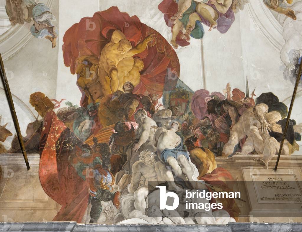 Roman judge condemning to death the Saints Apollonia, Lucy and Catherine of Alexandria, c.1696-97 (fresco) (detail of 3496243)