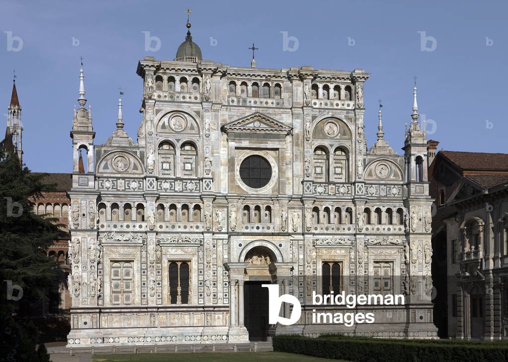 View of the facade of Certosa di Pavia, Province of Pavia, Lombardy, Italy (photo)