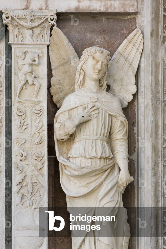 Angel, detail of the exterior of Certosa di Pavia, Province of Pavia, Lombardy, Italy (photo)