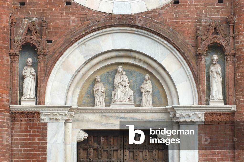 Madonna and Child with Saint Ambrose and Saint John of Meda, Abbey Viboldone, San Giuliano Milanese, Milantal, Abbey of Viboldone, San Giuliano Milanese, Milan, Lombardy, Italy (photo)
