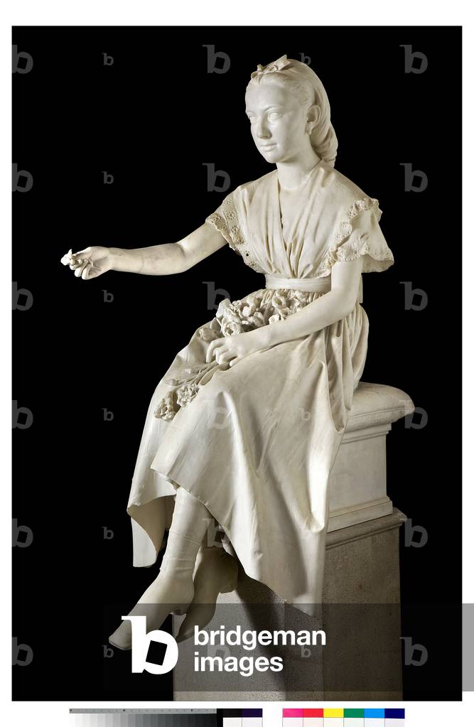 Portrait of Marquise Virginia Busti Porro as a young Girl or Young lady offering a flower, 1871 (white Carrara marble)