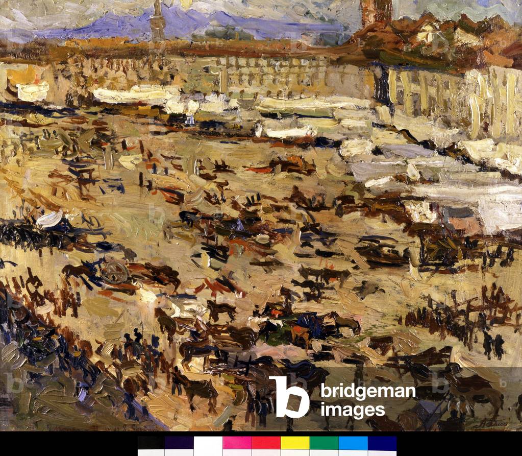 View of Monza Square on the Day of Saint John Painting by Anselmo Bucci (1887-1955) 20th century Collection BNL