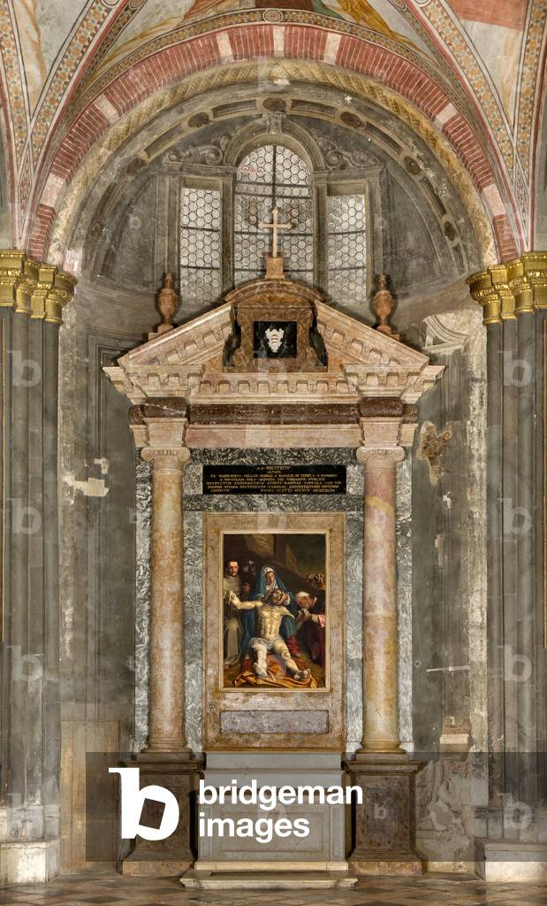 North Transept, Altar of the Deposition, Half 16th century, Deposition of Christ supported by the Virgin and Saints Raymond and Anthony of Padua, Antonio Campi 1566