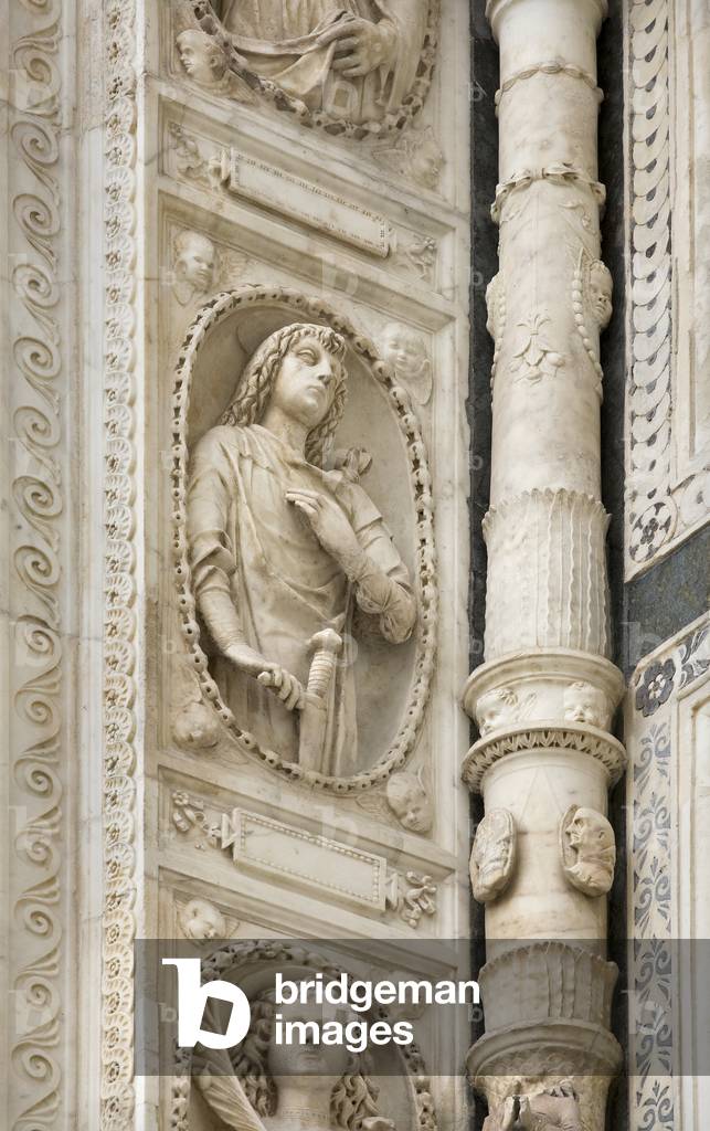 Holy warrior, detail of the exterior of Certosa di Pavia, Province of Pavia, Lombardy, Italy (photo)