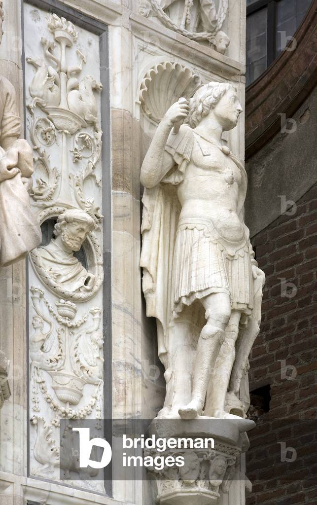 Saint Maurice, detail of the exterior of Certosa di Pavia, Province of Pavia, Lombardy, Italy (photo)