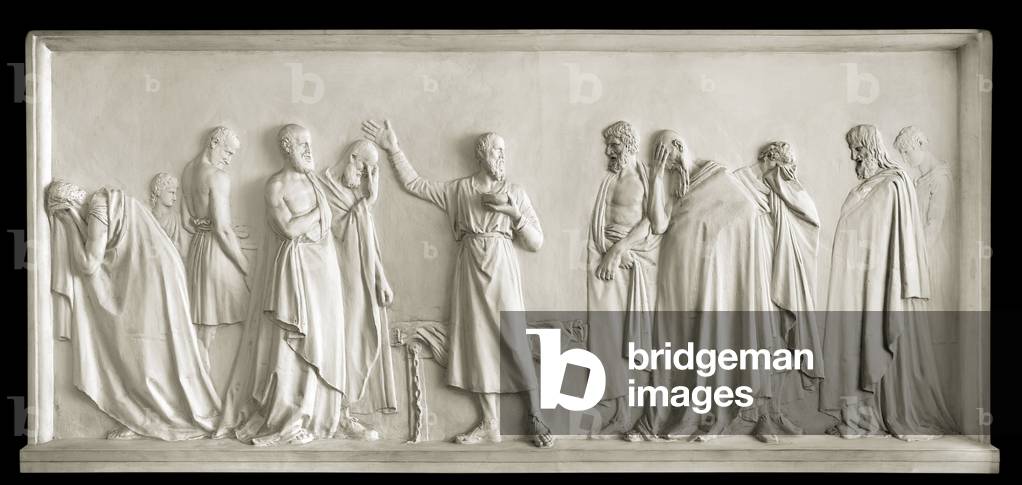 Socrates drinking the hemlock (Socrates drinking the hemlock) Lower relief plaster by Antonio Canova (1757-1822) 1790-1792 Dim 124x258 cm Private collection