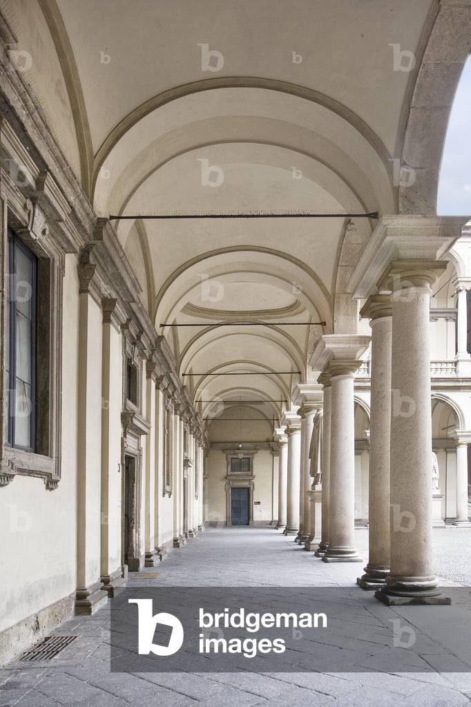 View of the portico, Palazzo Brera, Milan, Lombardy, Italy (photo)
