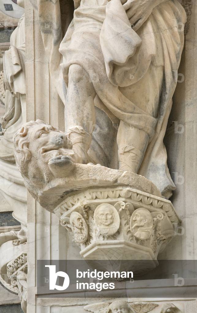 Satue of Daniel, base, detail of the exterior of Certosa di Pavia, Province of Pavia, Lombardy, Italy (photo)