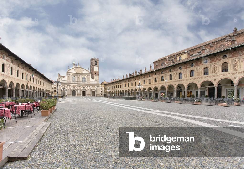 View of Piazza Ducale, Vigevano, Province of Pavia, Lombardy, Italy (photo)