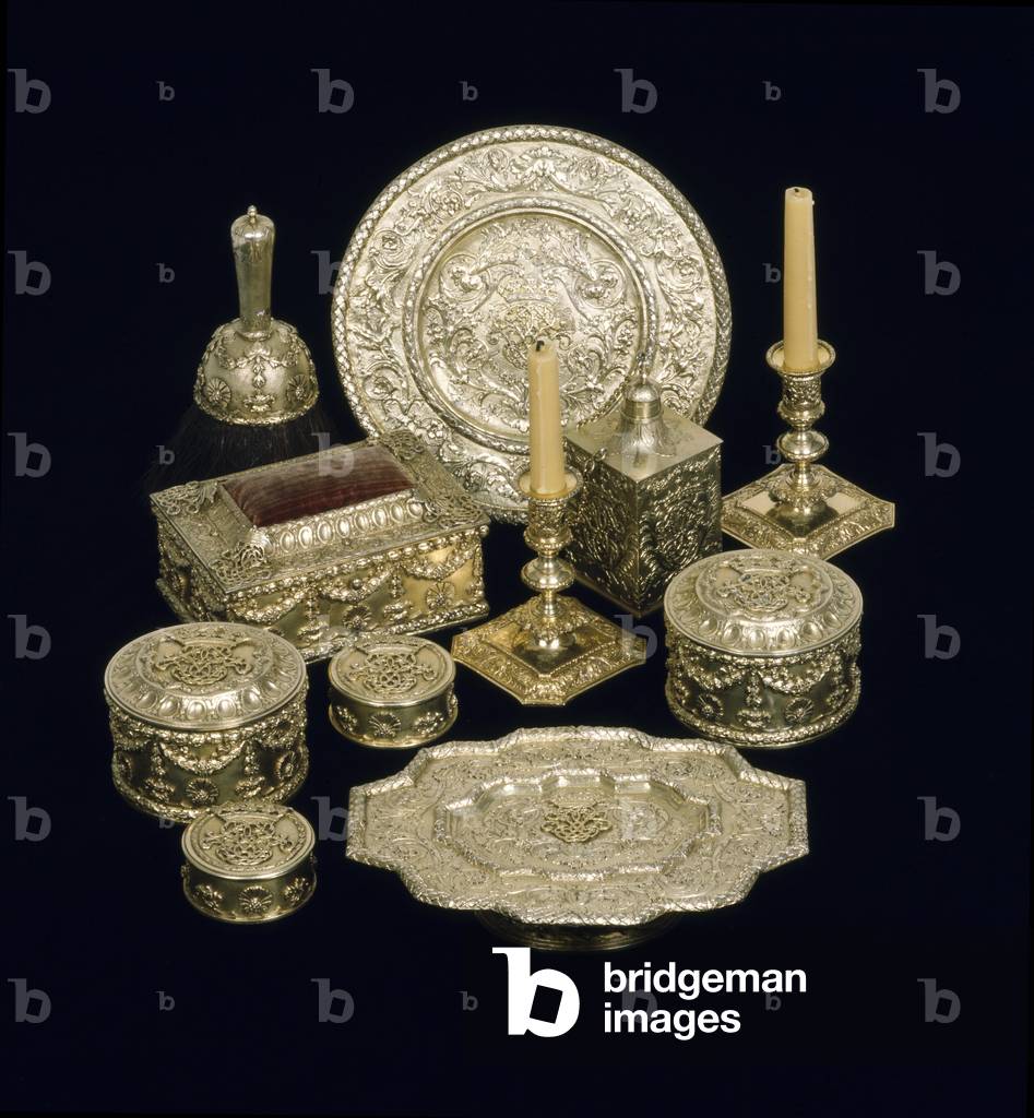 Lennoxlove toilet service, owned by Frances Teresa Stewart, Duchess of Richmond and Lennox: French, Paris, 1652-74 (silver gilt)
