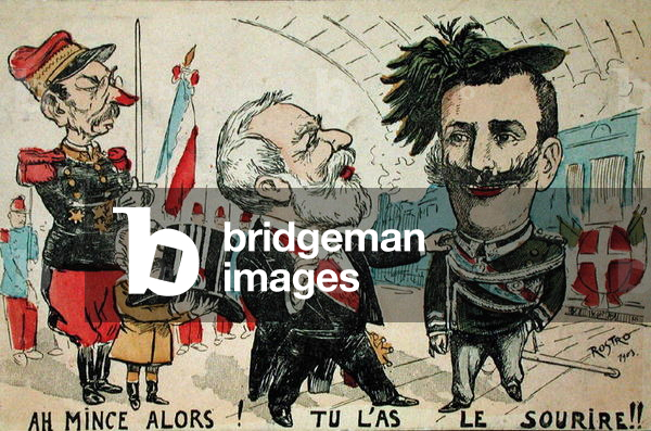'Darn it! You've got that Smile!!', cartoon depicting Victor-Emmanuel's visit to Paris, 1903 (colour litho)