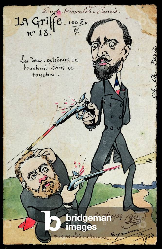 Karikatur eines Duells zwischen Paul Deroulede (1846-1914) und Jean Jaures (1859-1914) aus 'La Griffe', 1904 (
