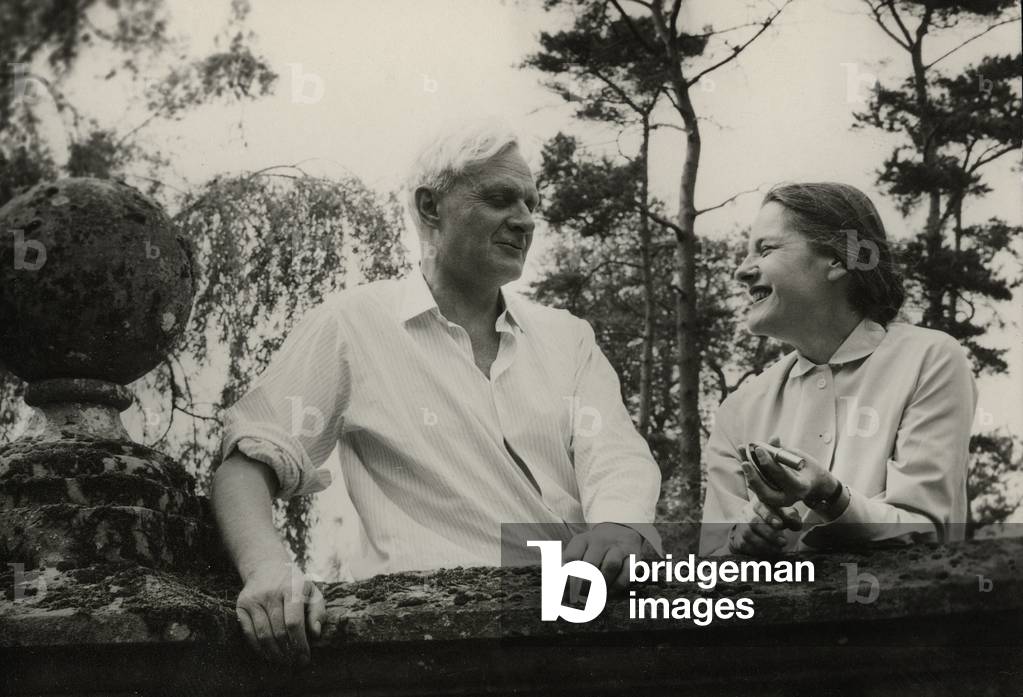 Stephen Spender and Mary McCarthy at Bruern Abbey, Oxfordshire (b/w photo)