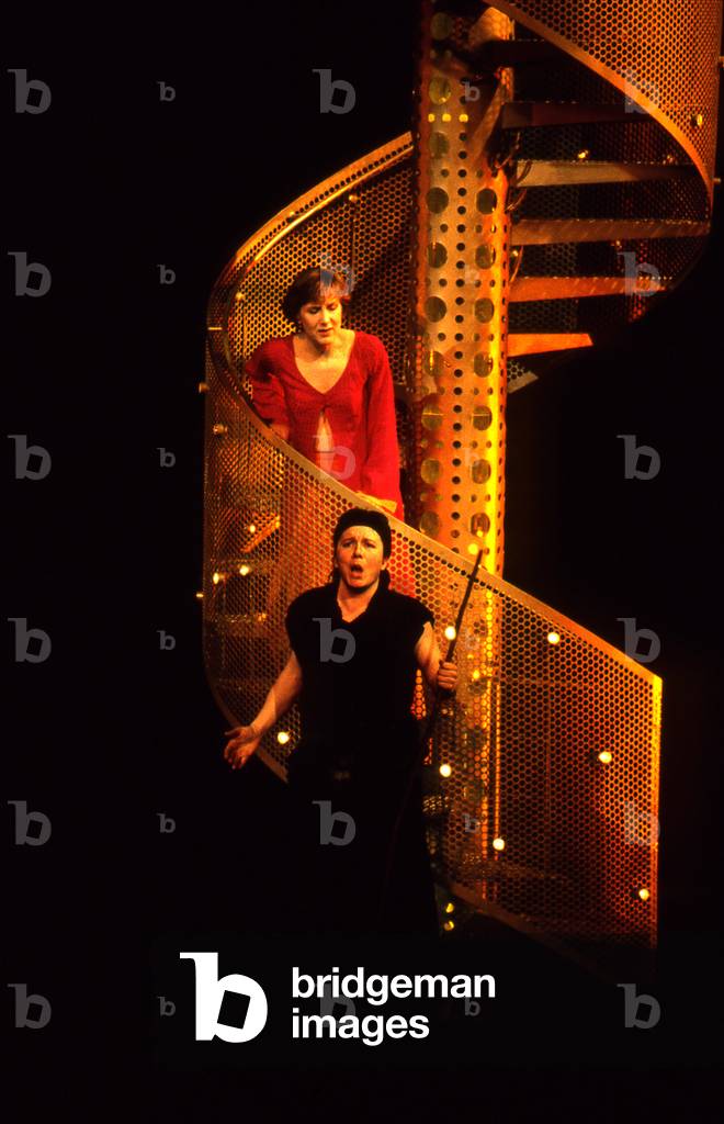Dawn Upshaw and Lilli Paasikivi performing in L'Amour de loin, opera  by Kaija Saariaho, November 2001, Théâtre du Châtelet, Paris. Directed by Peter Sellars with the Orchestre de Paris, conducted by Kent Nagano. French performance. Dawn Upshaw, American soprano,  b. July 17, 1960 -. Lili Paasikivi, Finnish mezzo-soprano. Kaija Saariaho, Finnish composer, b. 14 october 1952 -.