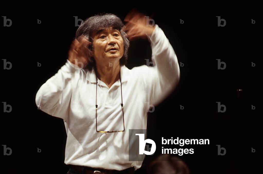 Seiji Ozawa portrait of the Japaneese conductor born in 1935 reharsing Paris 1998